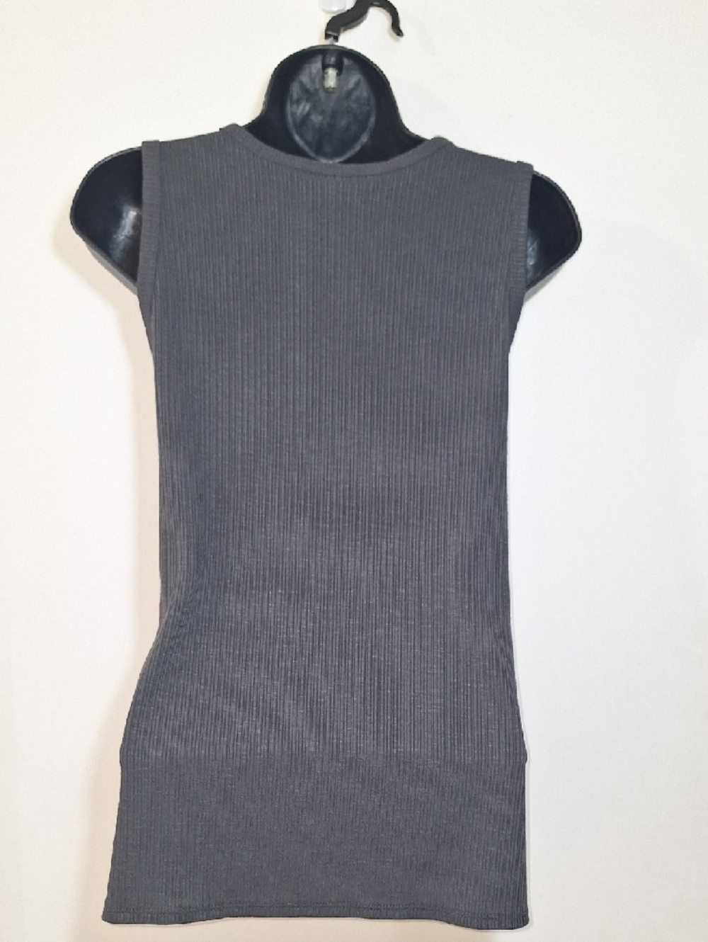 Women's Ribbed Sleeveless Tank Top - Charcoal Gray - Picture 6 of 9